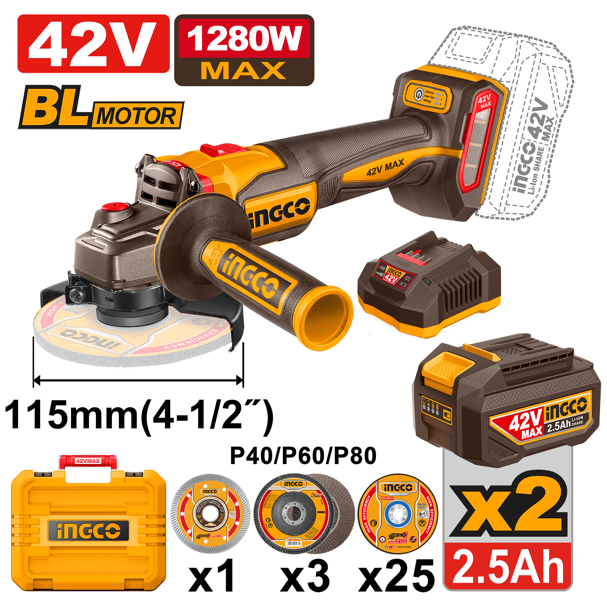 42V Cordless Angle Grinder